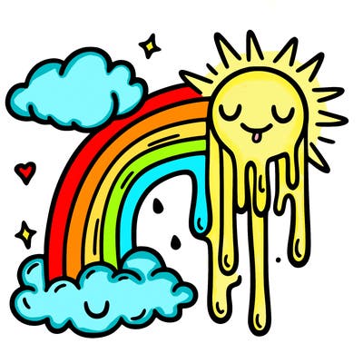 rainbow in the sky melting with the sun melting in the finer