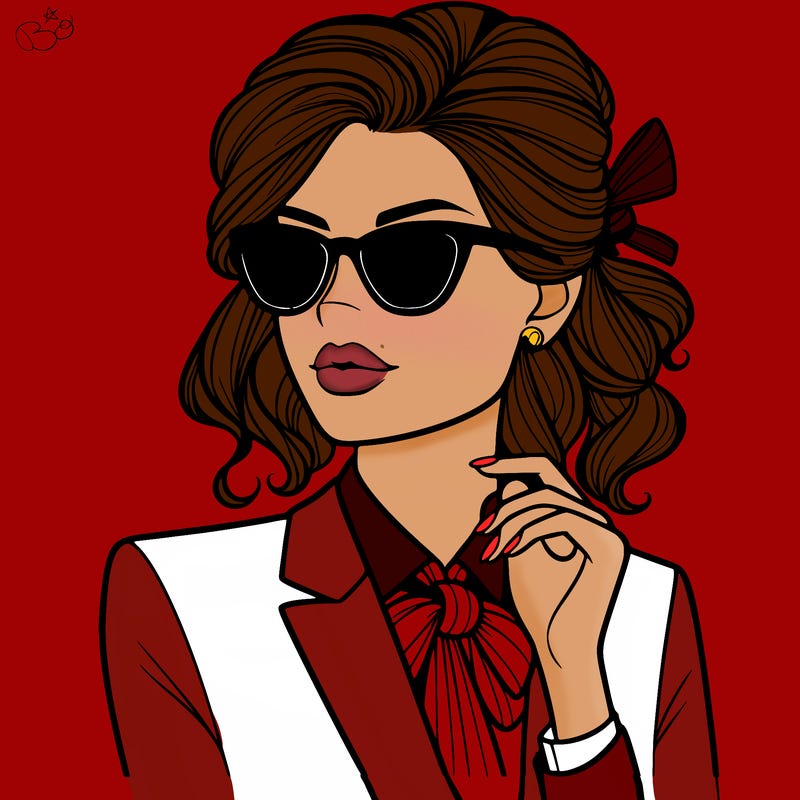 elegant woman in suit and sunglasses