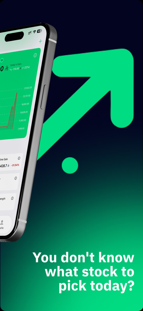Interface de l'application de trading boursier SahmAlgo montrant des graphiques de prix et des analyses d'investissement avec une flèche verte ascendante