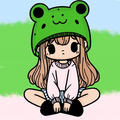 a girl wearing a frog hat and some frog socks