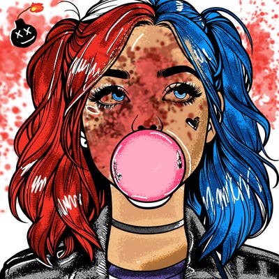realististic girl blowing bubble -gum