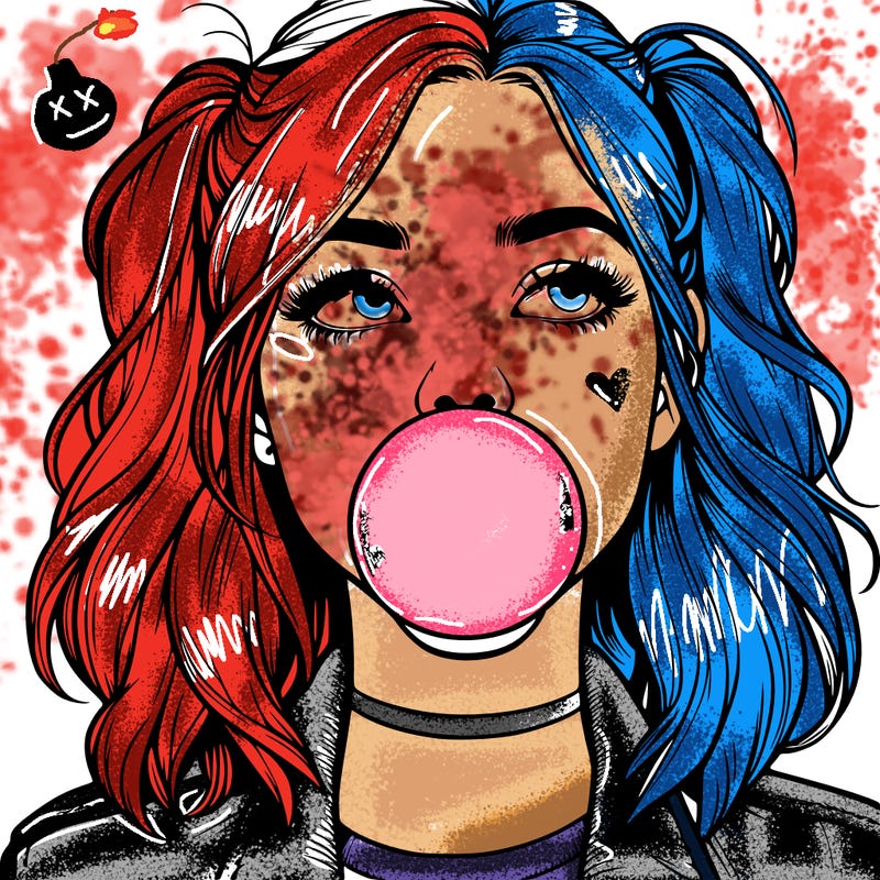 realististic girl blowing bubble -gum