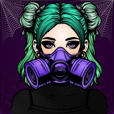 realistic lady wearing a gas mask