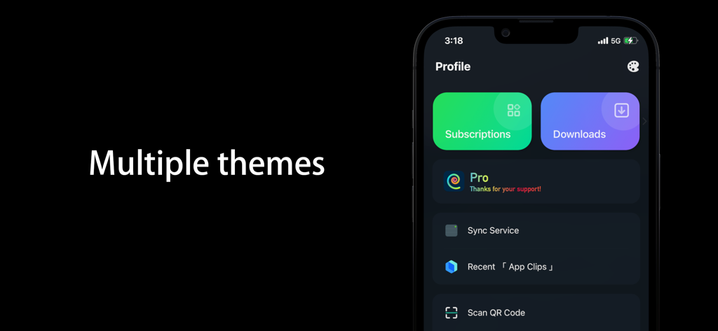 Moon FM - The Podcasts App - Tela de perfil do aplicativo de podcast Moon FM mostrando interface no modo escuro e opções de personalização de tema