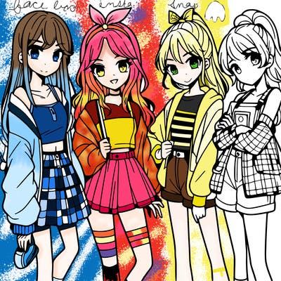 teen manga girls group of 4