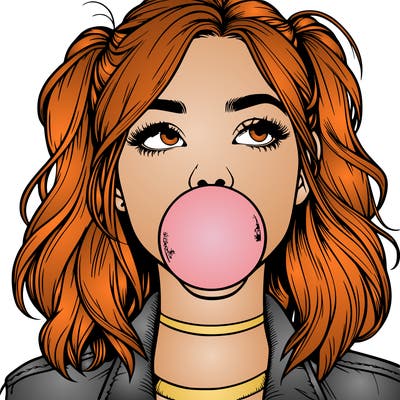 realististic girl blowing bubble -gum