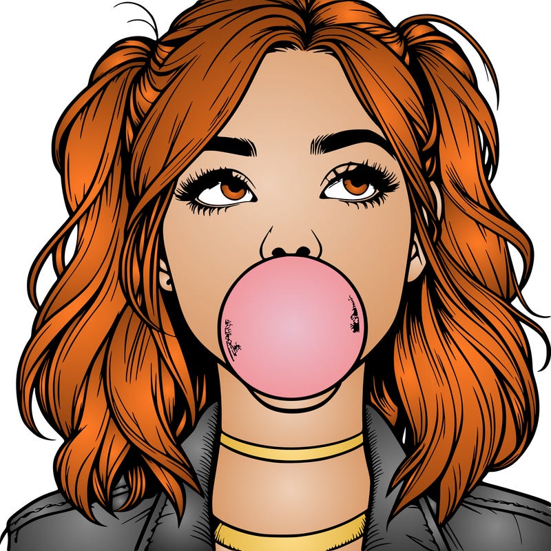 realististic girl blowing bubble -gum