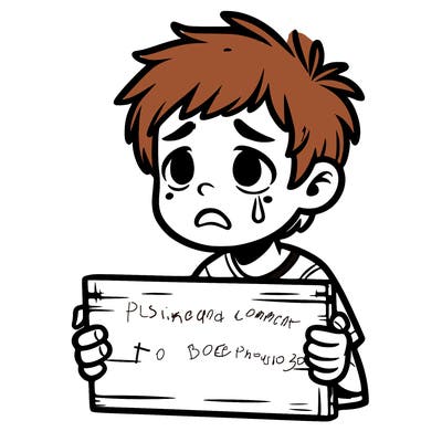 desperate boy with sign