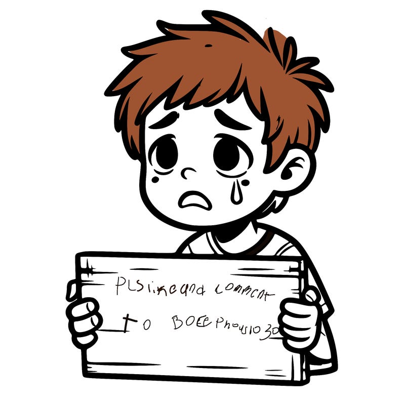 desperate boy with sign