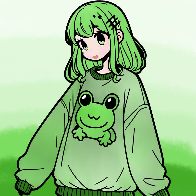 girl wearing frogging sweatshirt