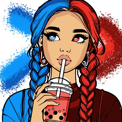 realistic girl with braided hair drinking boba
