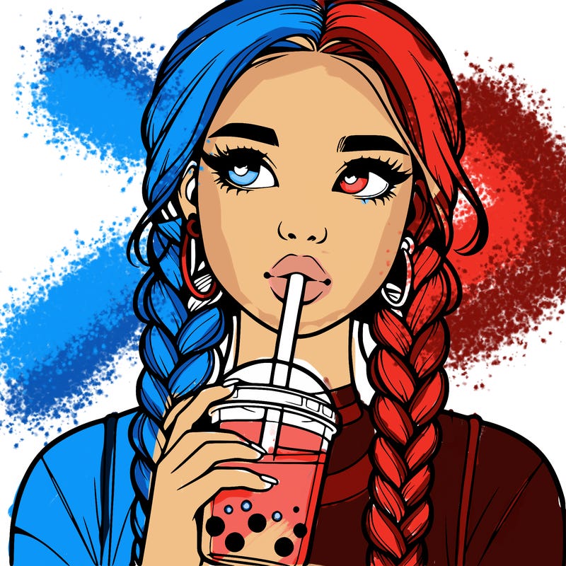realistic girl with braided hair drinking boba