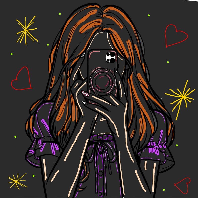 a realistic girl holding her phone taking pictures