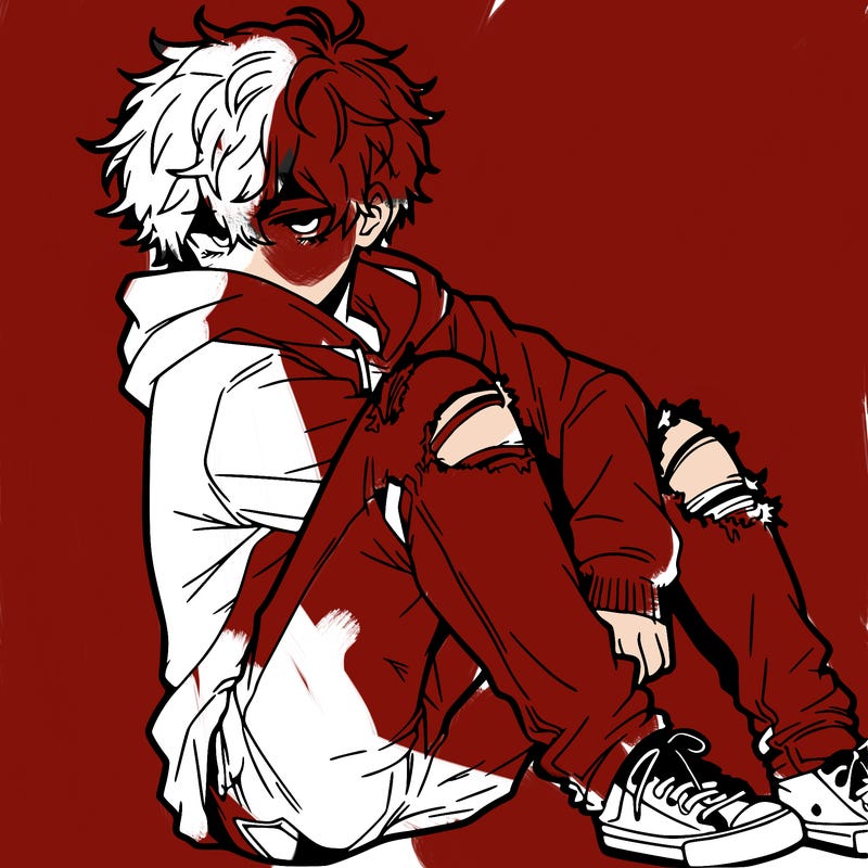 a male hoddie ripped jeans messy hair anime