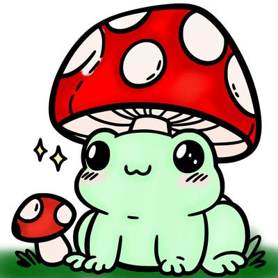 a cute frog with a mushroom hat