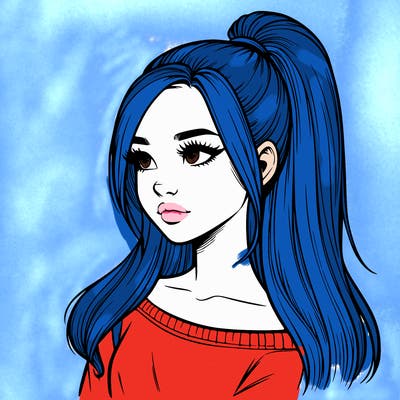 realistic girl with a high ponytail