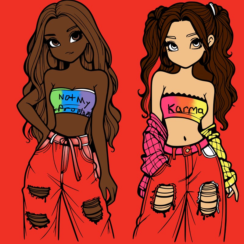 2 girls in crop tops and baggy jeans ripped