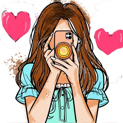 a realistic girl holding her phone taking pictures