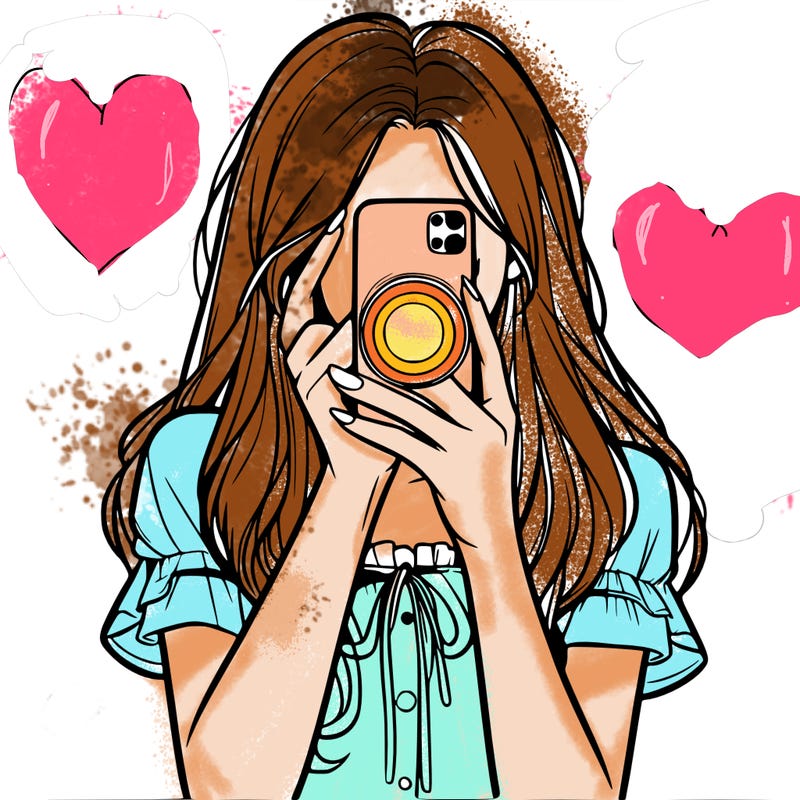 a realistic girl holding her phone taking pictures