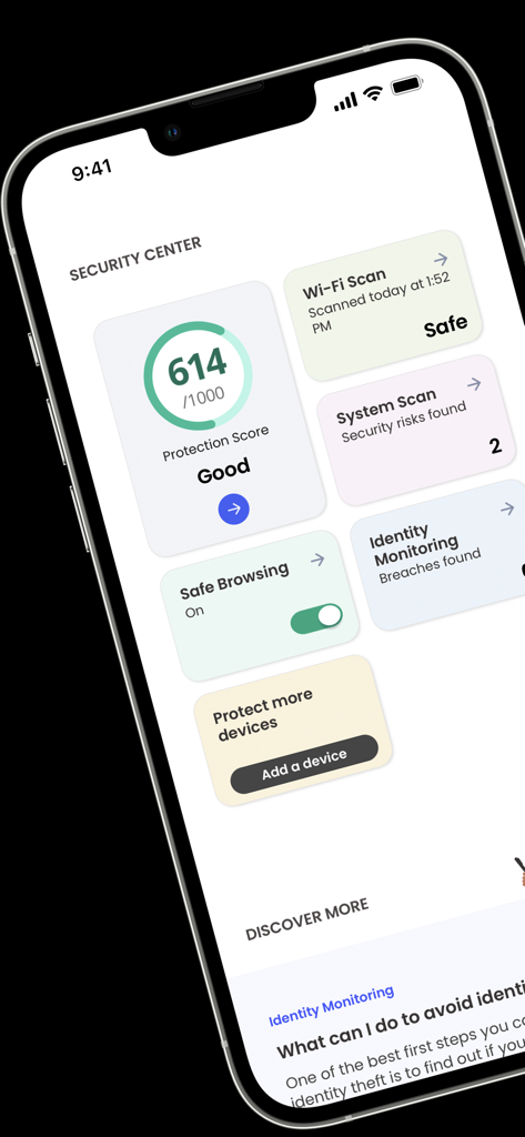 McAfee Security for T-Mobile - McAfee Security for T-Mobile app showing protection score and security center