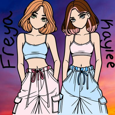 two girls with crop top with baggy pants