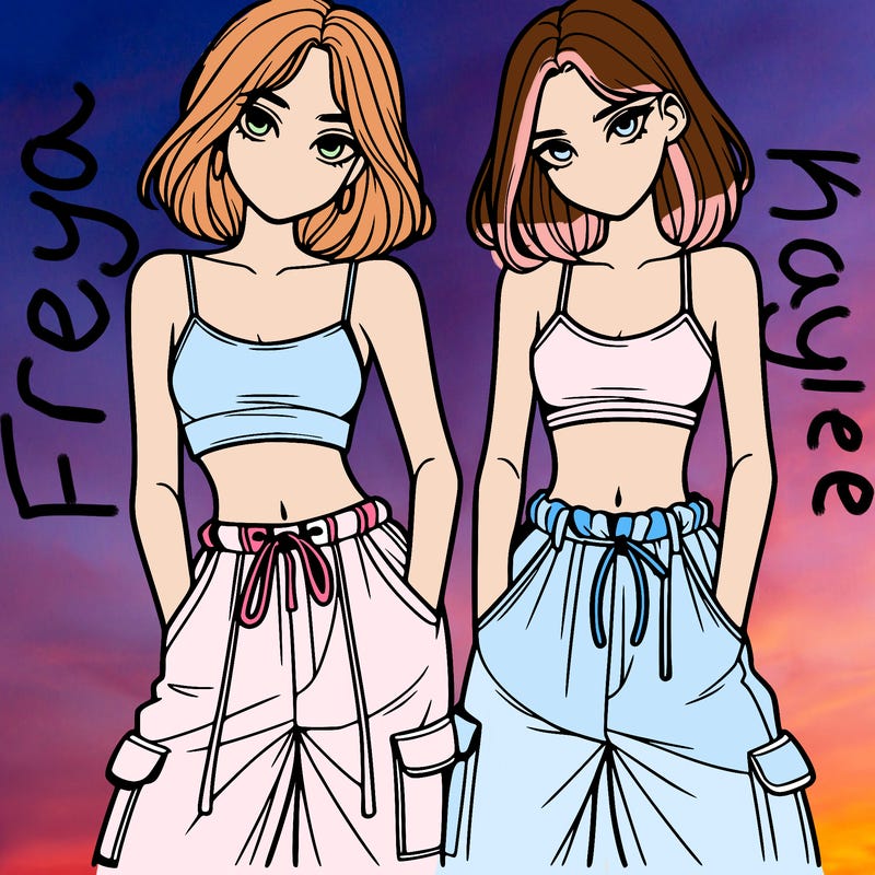 two girls with crop top with baggy pants