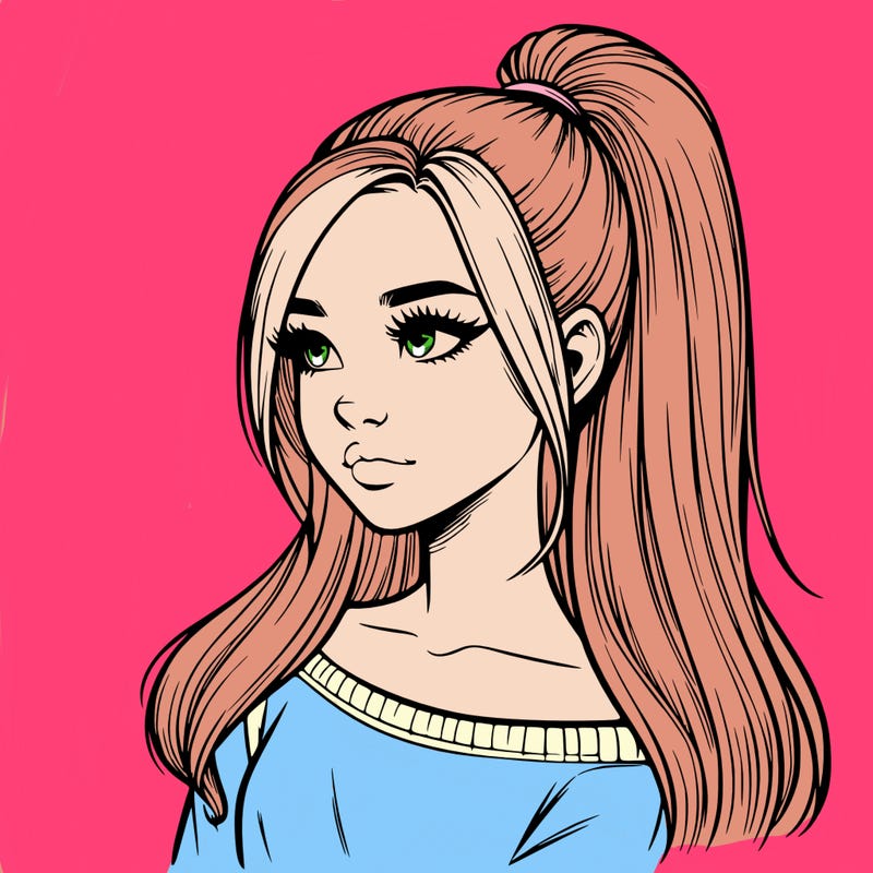 realistic girl with a high ponytail