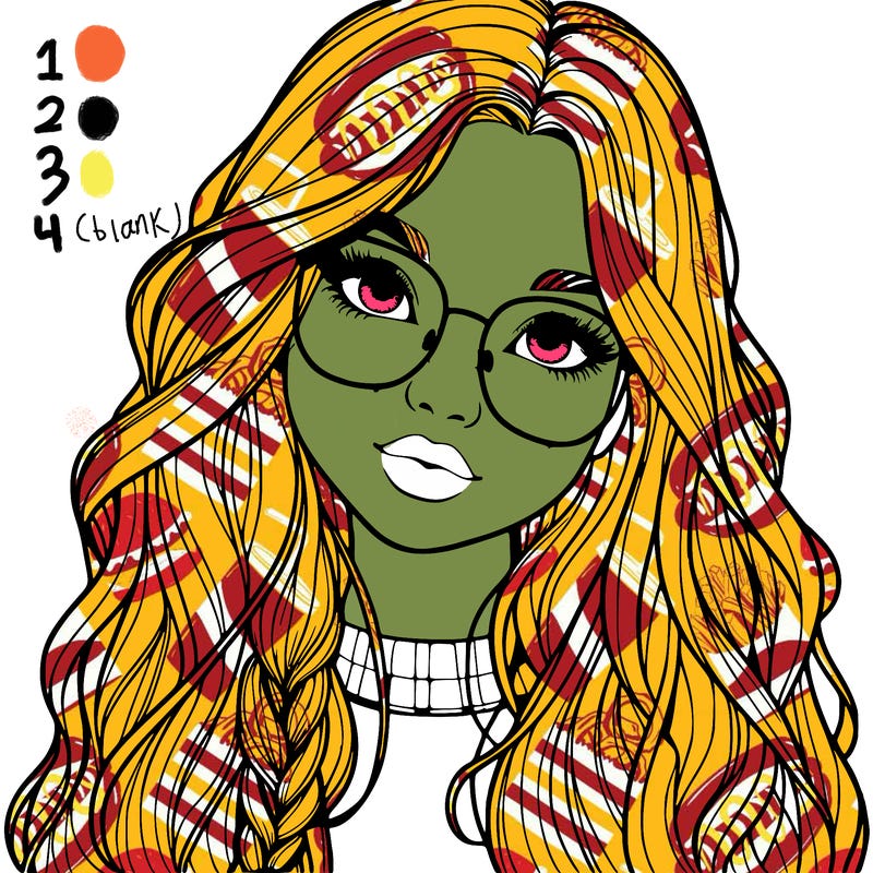 girl with long hair and freckles and glasses realistic