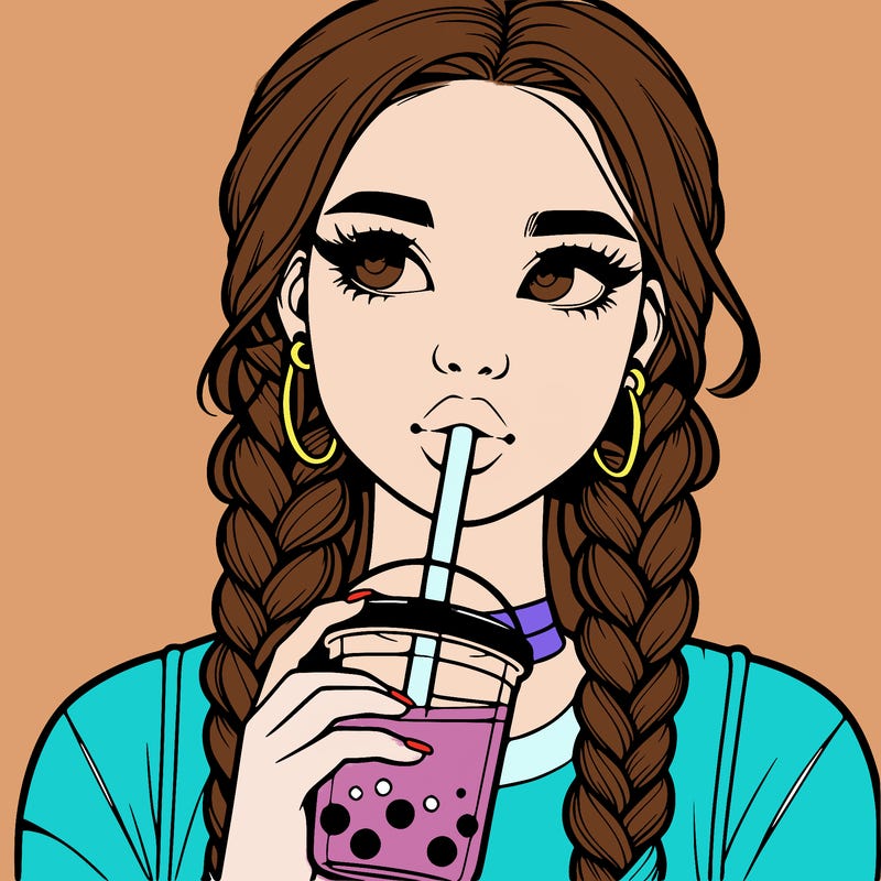 realistic girl with braided hair drinking boba