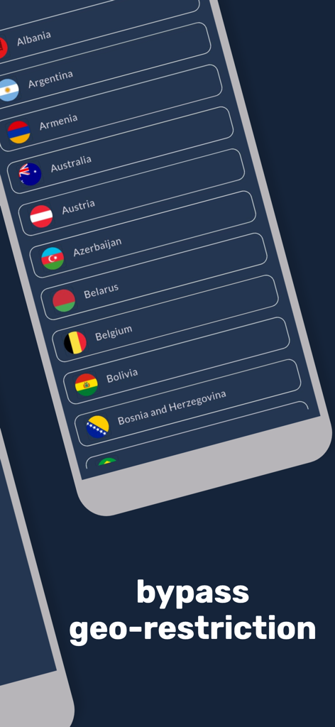 VPN.lat: unlimited and secure - VPN.latアプリのインターフェース。地理的制限を回避するための国サーバーのリストが表示されています。