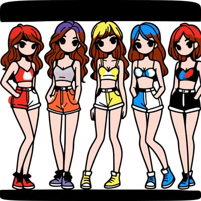 5 girls in crop tops and shorts