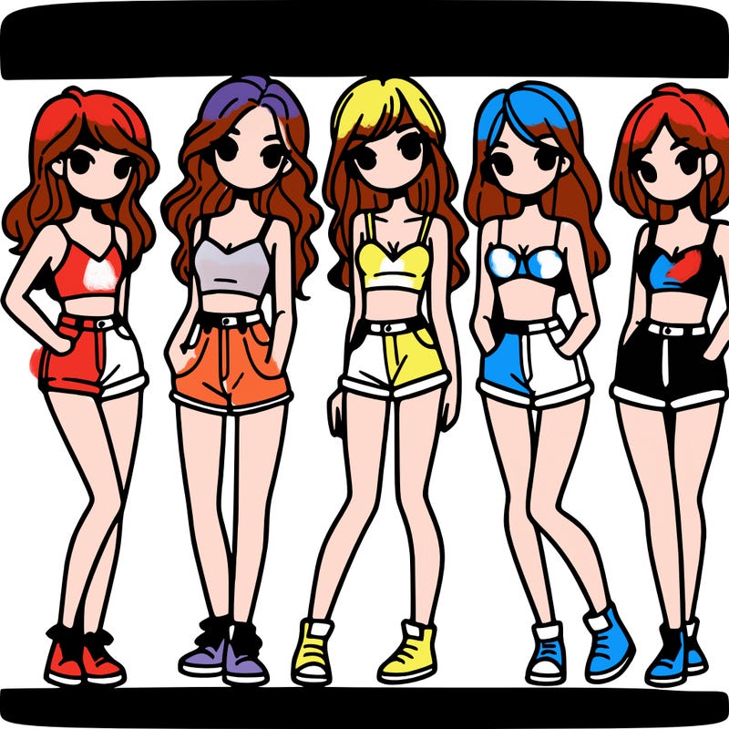 5 girls in crop tops and shorts