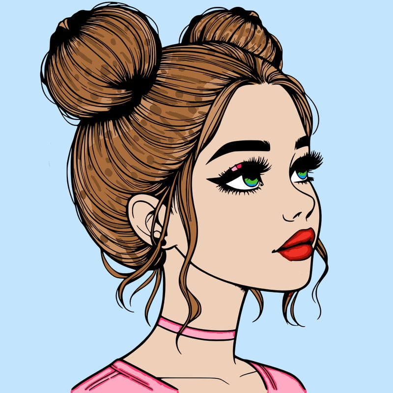 realistic girl with buns on the top of her head
