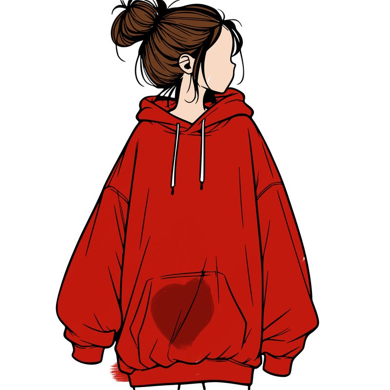 realistic girl with a oversized sweatshirt on and a bun