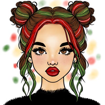 realistic girl with two buns in hair and lips