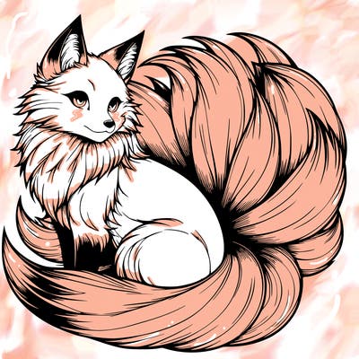 realistic detailed 9 tailed anime fox