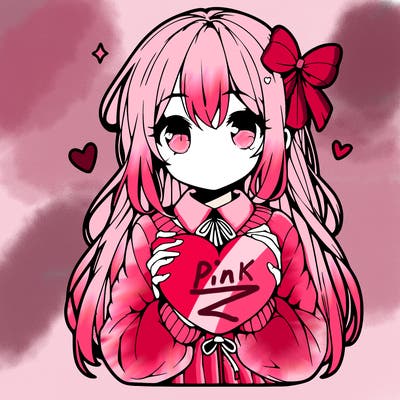 anime girl holding a heart balloon