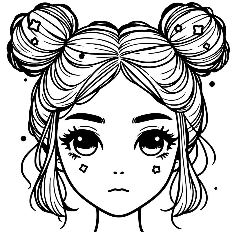 realistic girl with space buns in her hair