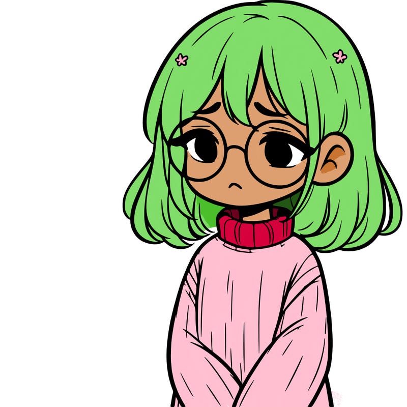 sad girl with glasses in a sweater