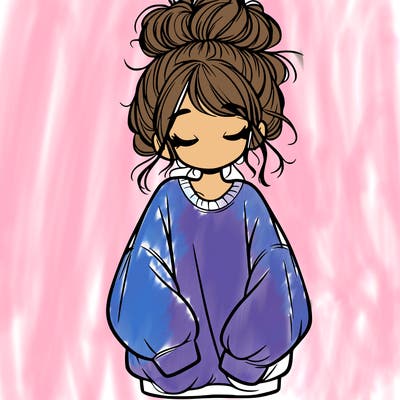 girl with baggy sweatshirt and messy bun