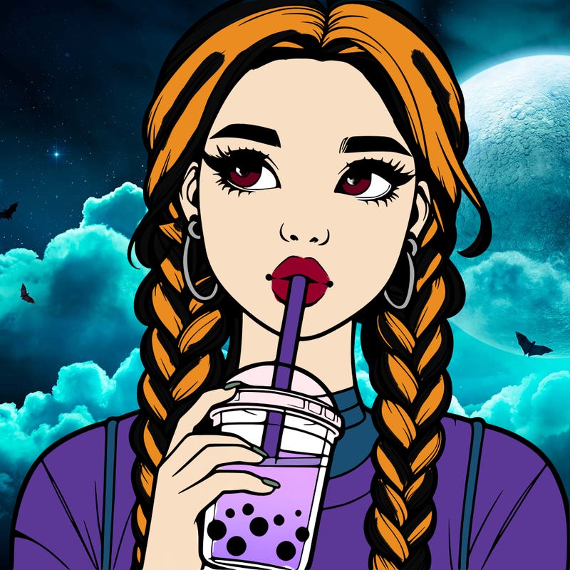 realistic girl with braided hair drinking boba
