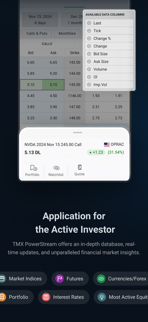 TMX PowerStream Mobile - TMX PowerStream Mobile app displaying real-time options data and market insights for active investors.