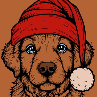 realistic dog with a christmas hat