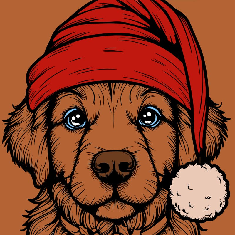 realistic dog with a christmas hat