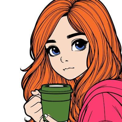 realistic girl drinking coffee