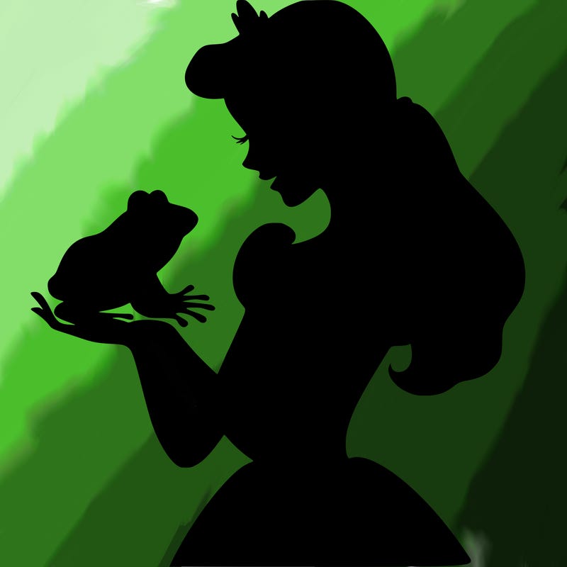 a shadow of a princess holding a frog realistic