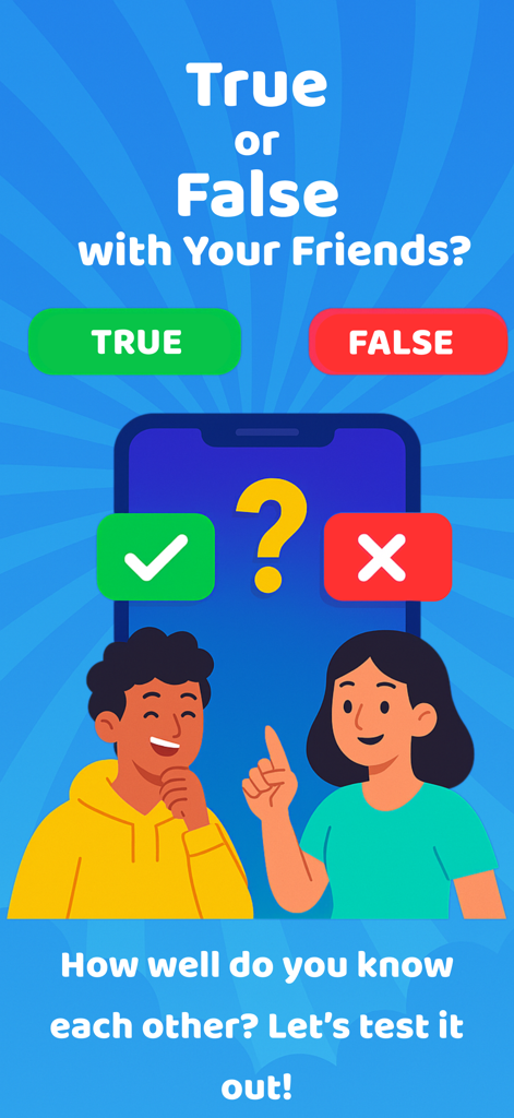 Truth or Lie: Party Game - Dos amigos jugando un juego de fiesta de verdad o falso en un smartphone