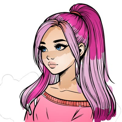 realistic girl with a high ponytail