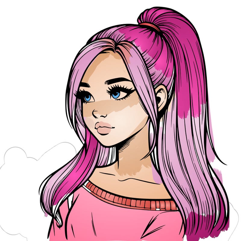 realistic girl with a high ponytail