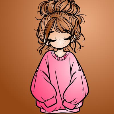 girl with baggy sweatshirt and messy bun
